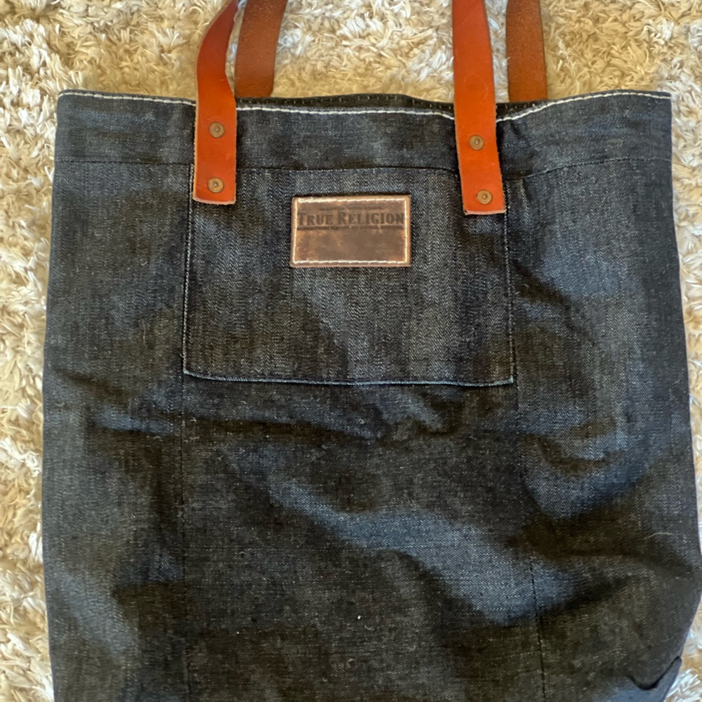 True Religion Womens Denim Tote Shopper Handbag Purse Blue S Casual